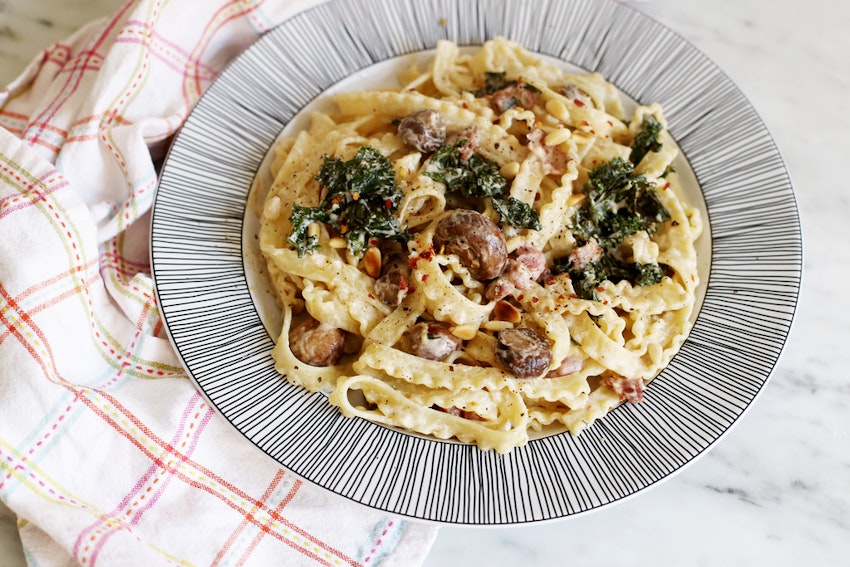 krämig pasta med skogschampinjoner och grönkål. | Sandra Beijer